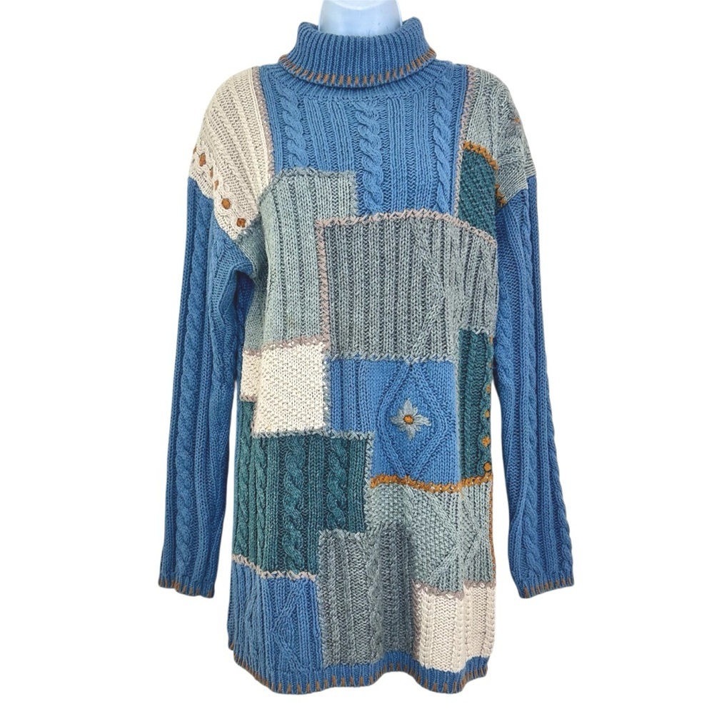 Partners 90s Vtg Chunky Cable-knit Patchwork Sweater Size S